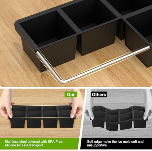 Premium Ice Tray Combo (16 Ice Cubes/6 Ice Ball), Large Ice Sphere Maker & New Upgraded Ice Cube Trays, Food Grade, Spill-Free Integrated Funnels, Whiskey Bourbon Cocktails, Black