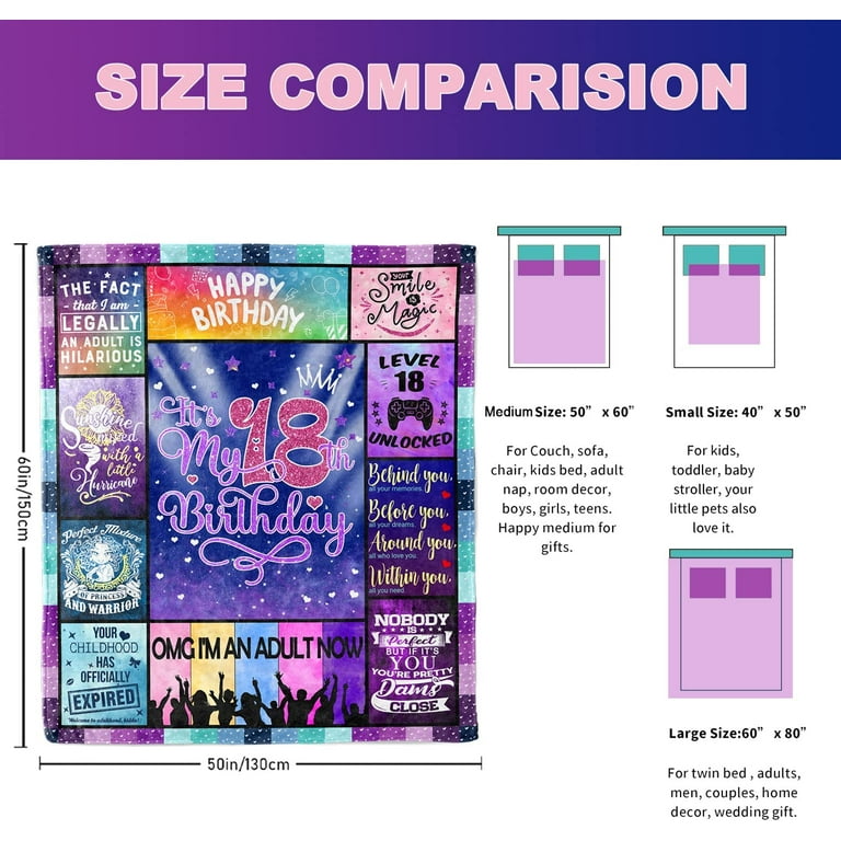 18th Birthday Gifts for Girls, 18th Birthday, 60x50 Blankets, 18 Year Old  Girl Birthday Gifts, for 18th Old Girl Birthday Christmas Thanksgiving  Gifts (18th Birthday Gifts for Girls, 60 L x 50