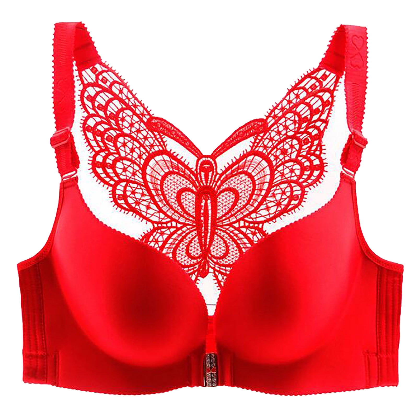 DORKASM Front Closure Bras for Women Plus Size Wireless Comfortable Padded  Soft Bras for Women Front Closure Red 44100B