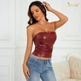 thumbnail image 4 of JASGOOD Women's PU Leather Tube Top Strapless Ruched Tank Tops Fashion Bandeau Tops for Partywear Club Concert, 4 of 11