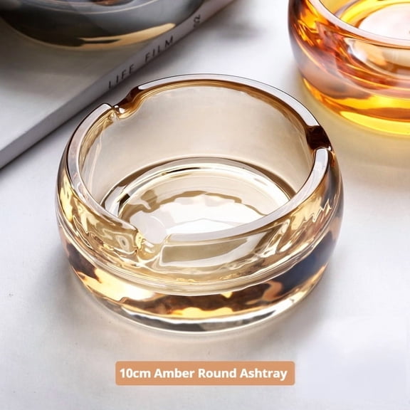 10cm Round Amber Ashtray, Round Crystal Glass Ashtray, Household Living Room Cigar Saucer