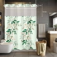 thumbnail image 5 of Spring Branch No Hooks Shower Curtain with Snap-in Liner Green Leaves Gradient Berry Watercolor Plant Shower Curtains for Bathroom, Waterproof, Easy Install, Washable 72"x96", 5 of 9