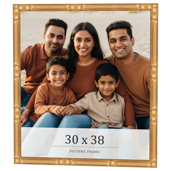 30x38 Frame Gold Bamboo Solid Wood Picture Frame | 0.75 Inch Moulding Width | Interior Frame Depth
