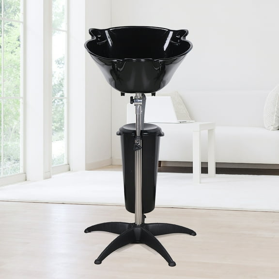 97-133cm Adjustable Height Black Shampoo Chair Bowl Sink Unit Station Freestanding for Hair Cleaning Hair Coloring Barbering