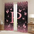 thumbnail image 2 of Homewish Initial P Letter Curtains Pack of 2 (42x84 Each), Black Pink Sequin Print Curtains Blackout, Romantic Butterfly Animal Bedroom Curtains, Living Room Curtains Decor, 2 of 6