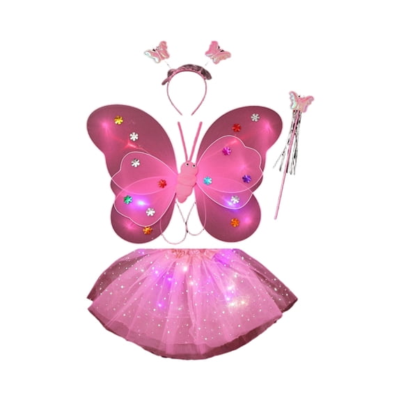 YOUYEDIAN Light Up Tutu Skirt Sparkly Sequin LED Tulle Skirts Outfit with Butterfly Wing (Pink, One Size)