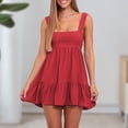 thumbnail image 4 of Vestido De Tirantes Ruffle Bodycon Vestido corto Sin espalda Gasa Mujer Traje de vacaciones (Rojo M) Ygjytge para Mujer Rojo T S, 4 of 6