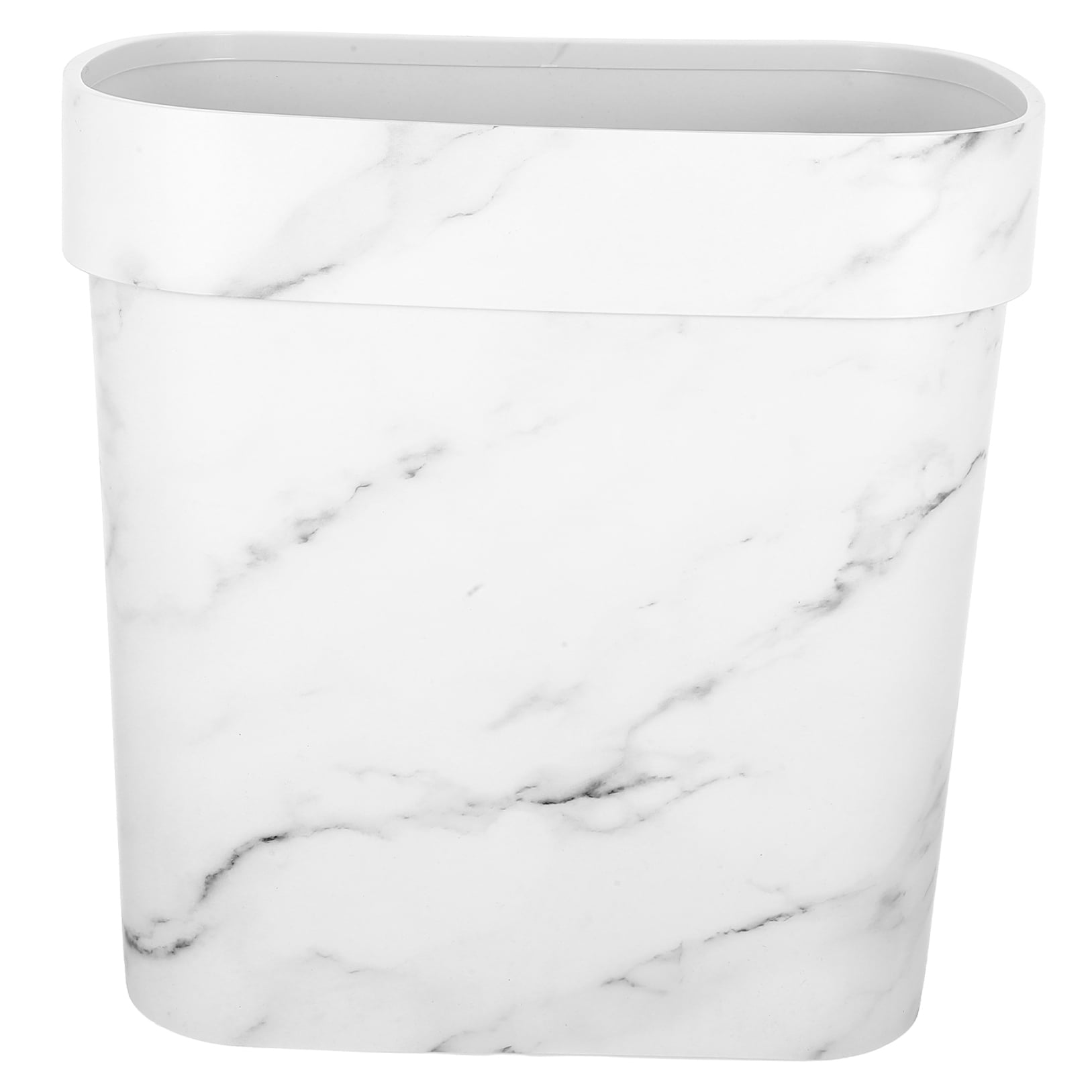 Soimiss White Marble Pattern Oval Plastic Wastebasket Lidless Trash Can for Bathroom and Kitchen