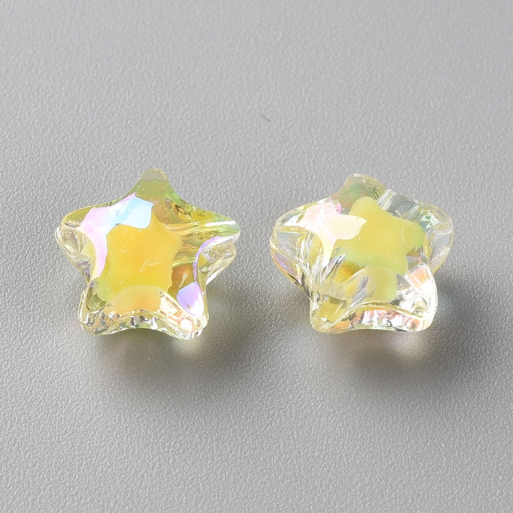 500g Transparent Acrylic Beads Bead in Bead AB Color Faceted Star Yellow 10.5x11x7mm Hole: 2mm about 1280pcs/500g