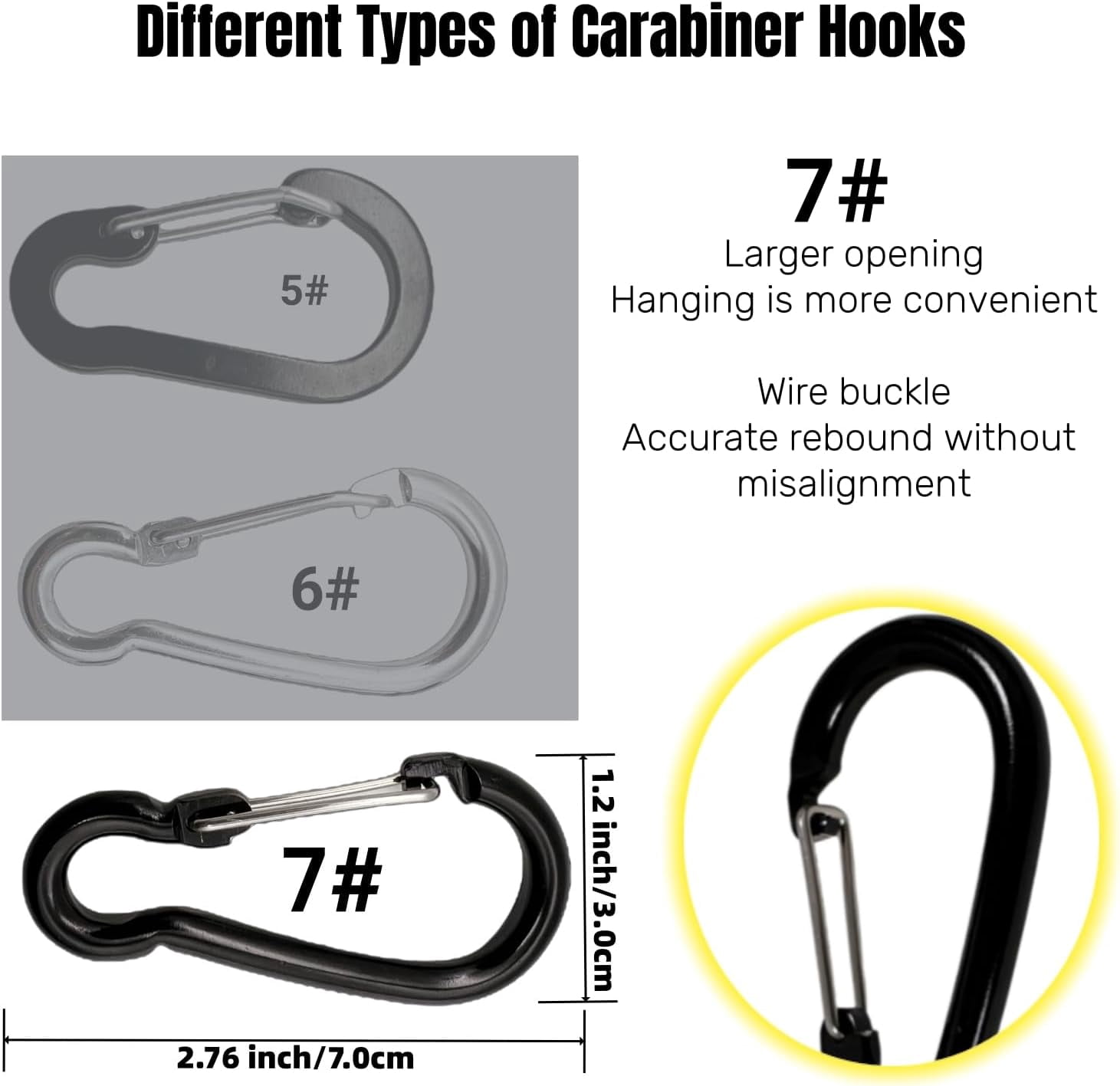 Carabiner Bungee Cords Heavy Duty Outdoor Black 60 inch 3 Pcs