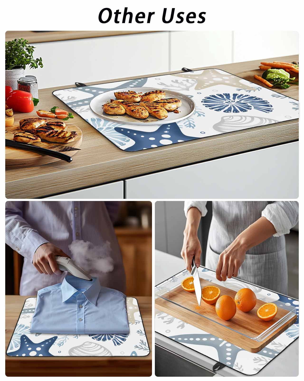 Stove Top Covers for Electric Stove, Blue Starfish Coastal Glass Stovetop Cover Protector, Summer Beach Nautical Coral Sea Induction Cooktop Protector Oven Mat for Kitchen Countertop 24"x21"