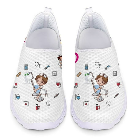 

Cartoon Nurse Print Woman Loafers Women Sneakers Slip On Lightweight Mesh Casual Shoes Summer Breathable Ladies Flats Shoes 2024