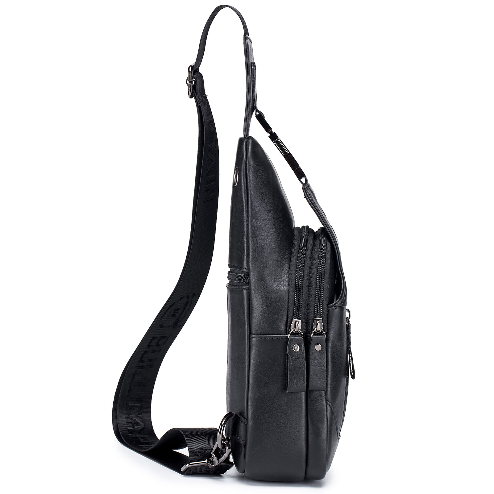 BULLCAPTAIN Men's Leather Sling Bag Waterproof Crossbody Pack Chest Shoulder Backpack for Hiking Cycling Mountaineering Travelling