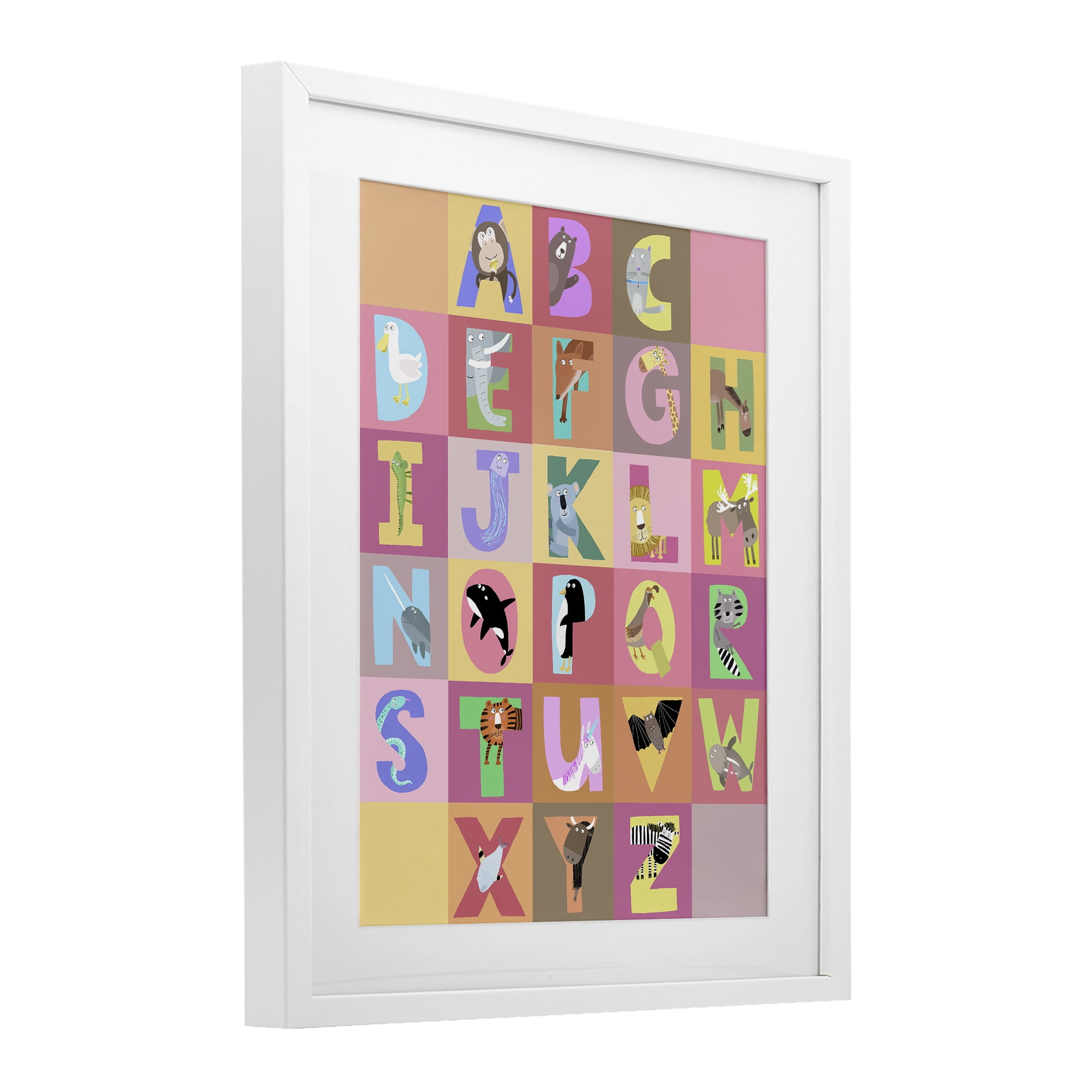 Stupell Industries Animal Alphabet in Pink White Framed Print Under Glass, design by Carla Daly