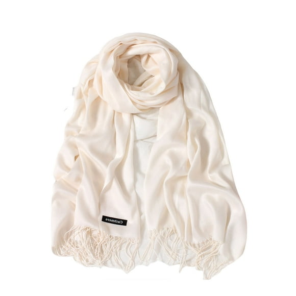 Minnieouse Bufanda de mujer con borla de Color puro, bufandas gruesas de moda para invierno, chal de imitación para mujer, envolturas, decoraciones de Accesorios de disfraces Beige 200*70cm Minnieouse AP012535-38