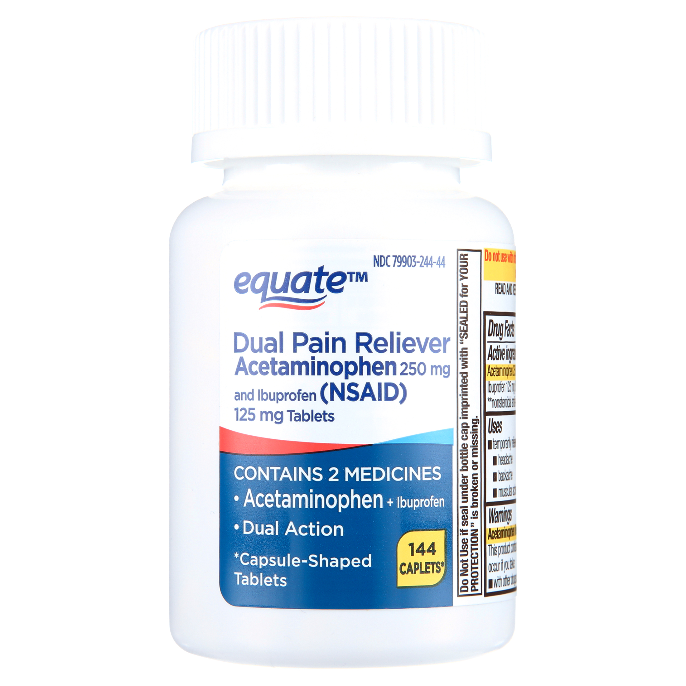 Tabletas de Acetaminofén 250 mg e Ibuprofeno (AINE) 125 mg de Acción Dual para el Alivio del Dolor, 144 unidades 3