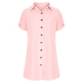 thumbnail image 6 of Summer Saving Wycnly Cute Tops for Women Solid V-Neck Short Sleeve T shirts Summer Casual Mid-Length Button Down Lightweight Loose Blouses Pink L Clearance Clothes, 6 of 6