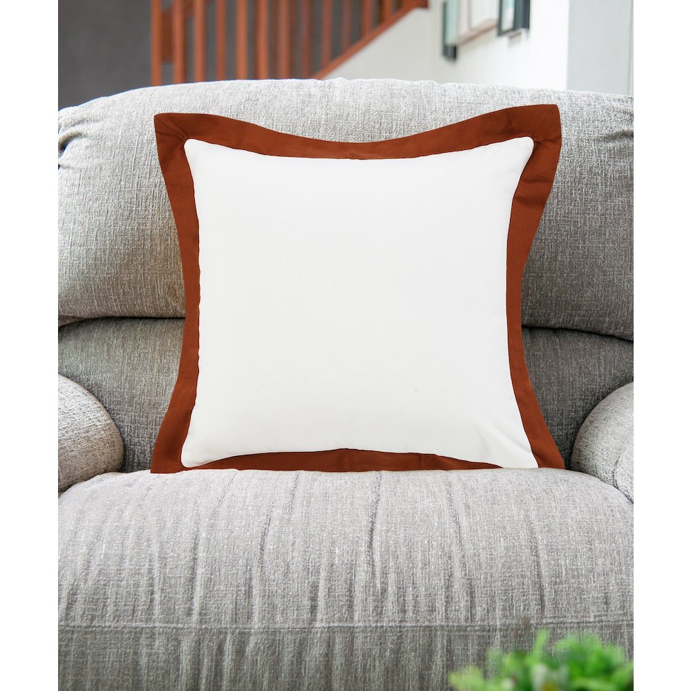 LR Home Ox Bay Hand-Woven White/Brown Bordered All-Natural Cotton Pillow Cover