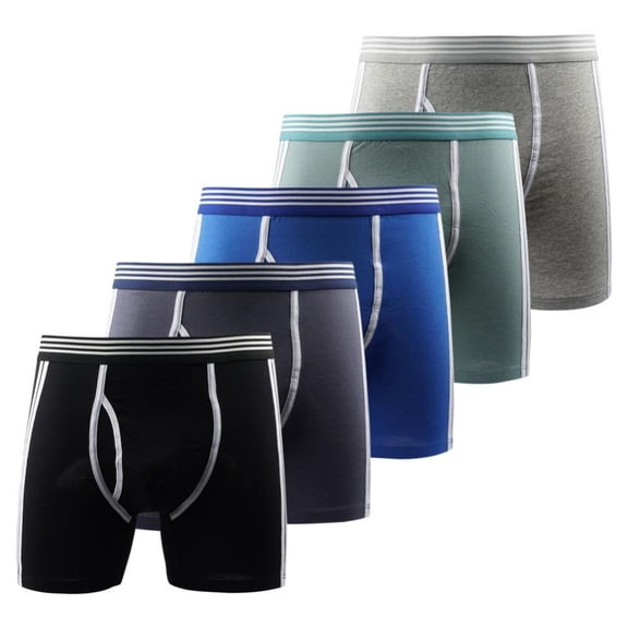 Xmarks Men's Soft Combed Cotton Underwear Moisture-Wicking Boxer Briefs Breathable Underpants 5 Pack with Fly