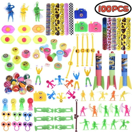 Santas Goodie Box - Assorted Giveaway Toys for Party Favor Boxes for Kids,Pinata Filler Toy,Party Supply,Slap Bracelets, Mini Cameras,Stamps,Yo-Yos,Wall Climbing Goodie Bags for Birthday F-170