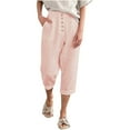 thumbnail image 1 of QUYUON Cropped Wide Leg Pants Womens Capris with Pockets Casual Summer Cotton Linen High Waisted Capris with Buttons Ladies Back Elastic Waist Work Capris Breathable Capris, Style P37 Pink S, 1 of 8