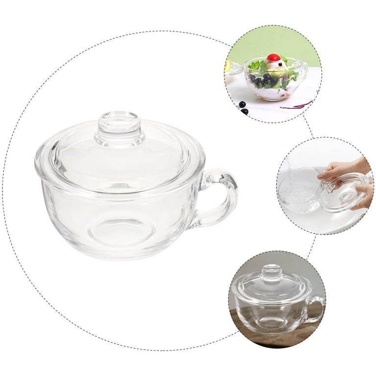 Clear Soup Bowls with Handle and Glass Lid 600ml 20OZ, Microwave Round  Cereal Mug Mixing Bowl 4 Cup, Insulated Oatmeal Bowl for Breakfast Rice  Salad
