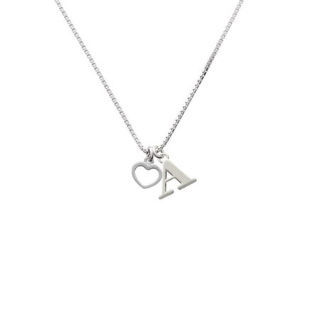 - Silvertone Mini Outline Heart - A - Initial Necklace