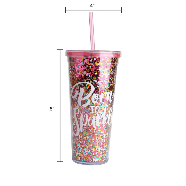 Colorful Flower Glass Coffee Cup with Straw Lid 12 oz