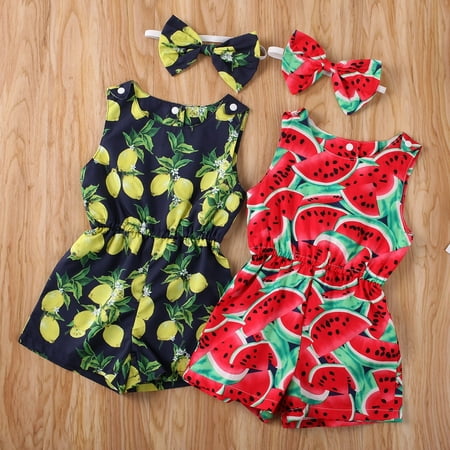 

Toddler Kids Baby Girls Romper Sleeveless Jumpsuit Shorts Bodysuit + Headband Outfits