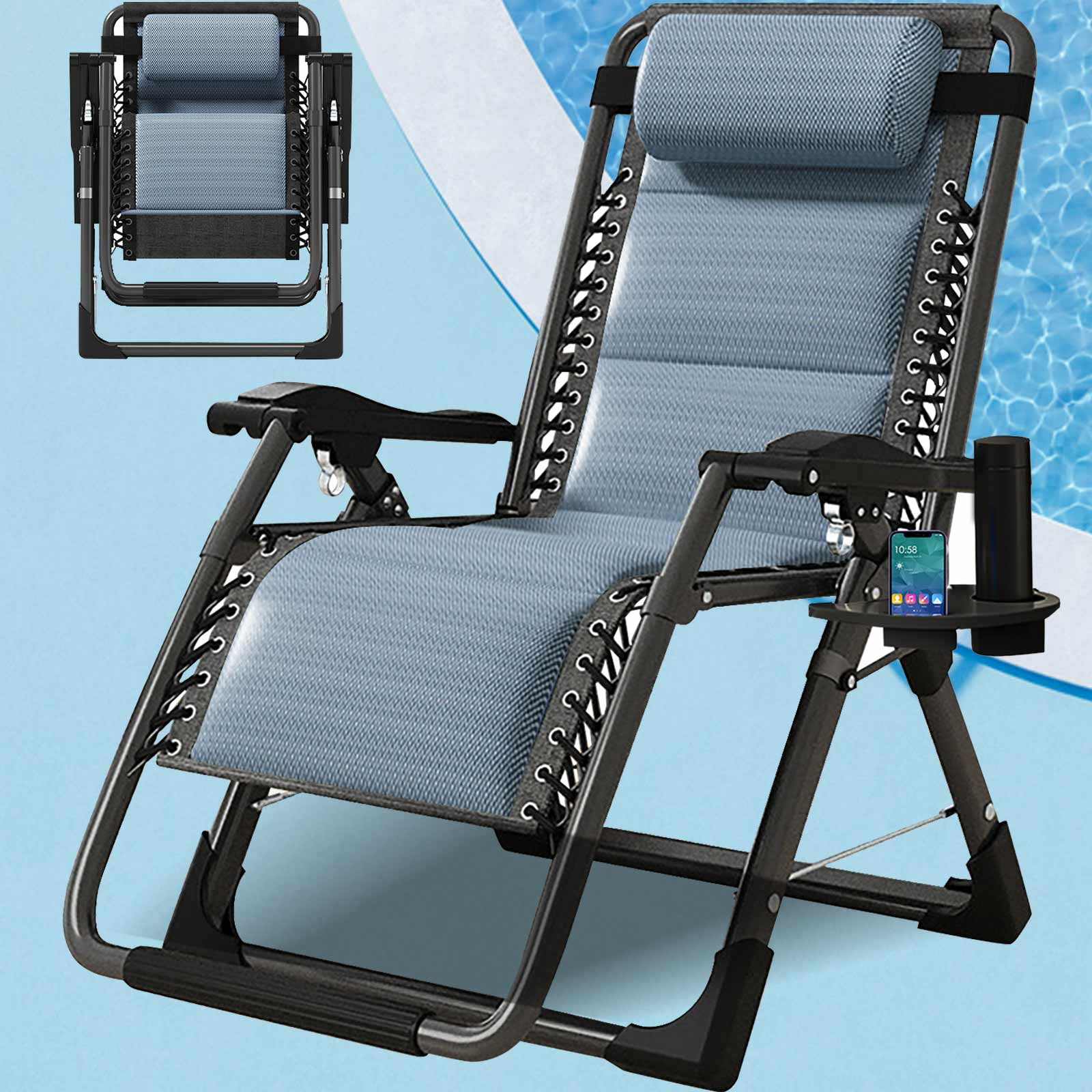 Lilypelle Zero Gravity Chair, Outdoor Padded Lounge Chair with Side Table, Zero Gravity Recliner