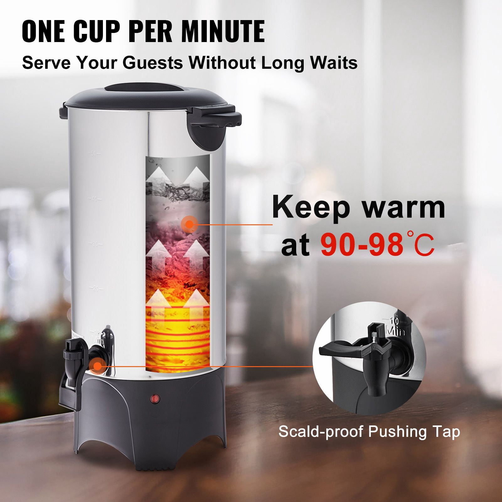 Commercial Coffee Urn 50 Cups 1000W Stainless Steel for Office Restaurant Party