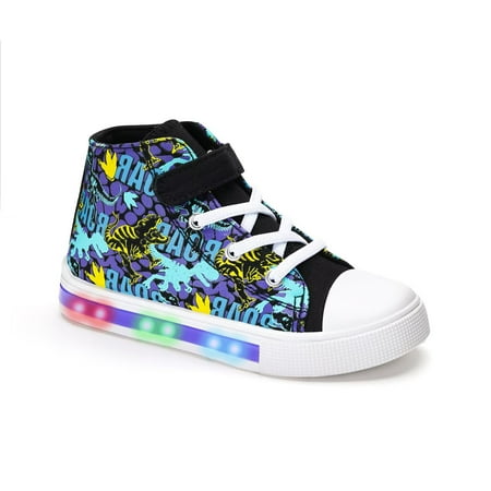 Kids Toddler Light Up Sneakers Girls Boys Easy Fasten Canvas Shoes Unisex-Child High Top Casual Walking Shoes  Purple Dinosaur Big Kid Size 2