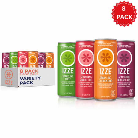 Izze Sparkling Juice, Variety Pack, ( Blackberry, Grapefruit, Clementine, Apple ) 8.4 Fl Oz 8 Count