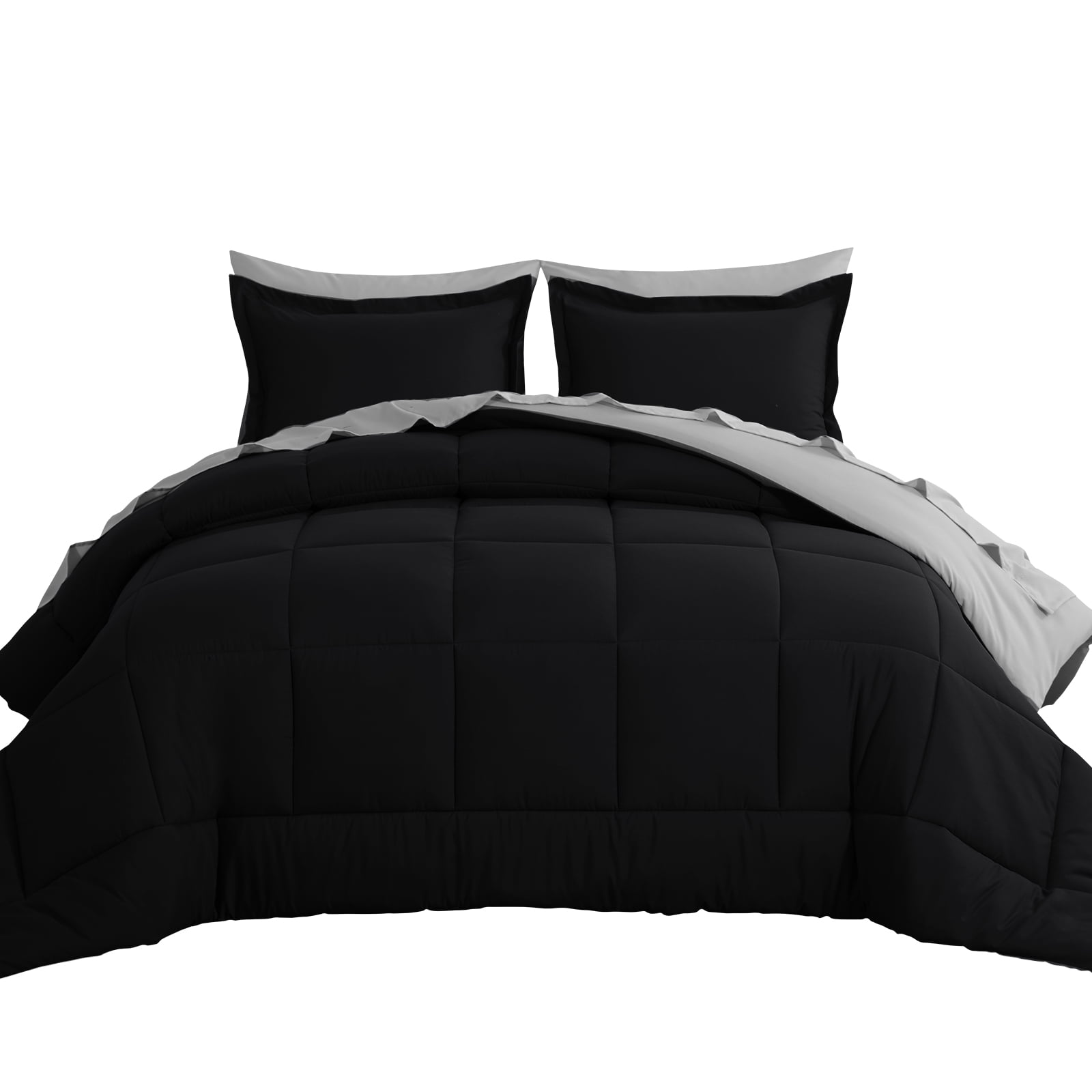 RUIKASI 7 Pieces Black/Light Grey King Bed Comforter Set with Sheets - Bed in a Bag with Comforter and All Season Sheets, Pillowcases