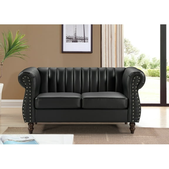 Uspridefurniture Faux Leather Loveseat, Black