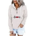 thumbnail image 3 of Jinhomg Women's Fall Sweatshirt Cute Heart Print Drawstring Hoodies Casual Comfy Thin Fleece Button Up Pullover Tops with Kangaroo Pocket Winter Saving White XXL, 3 of 8