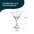 thumbnail image 3 of Libbey Z- Stem Martini Glasses Set of 4, Quirky, Twisted Martini Cup Set, Tall Cocktail Glasses Set for Bachelorette, Housewarming, Parties and More, 3 of 5