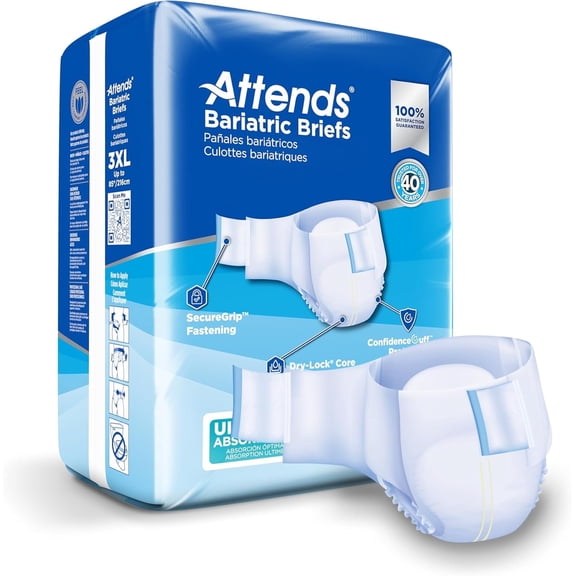 Attends Bariatric Incontinence Disposable Briefs, Unisex 3X-Large, Ultimate Absorbency, 12 Count
