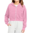 thumbnail image 2 of Mercatoo Girls Zip up Cropped Hoodi𝐞s Plain Soft Short Hoodi𝐞 Sweatshirts with Pockets Kids Fall Casual Jackets Outwear, 2 of 9