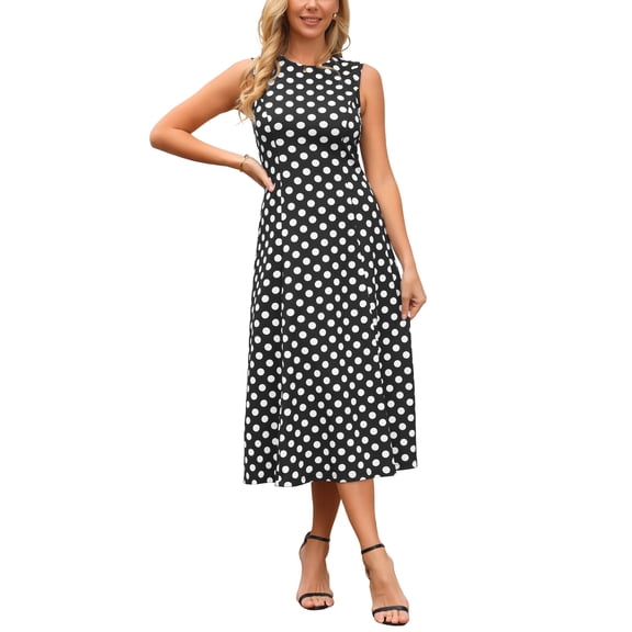 INSPIRE CHIC Women's Dress Polka Dot Tank Sleeveless A-Line Sundress Black S
