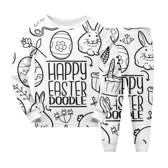 Byoo Happy Easter Double Toddler Boy Homewear Set Kid DIY Hand Painted Long-Sleeve Top Pants Outfit Casual Basic Homewear Outfit, Sizes 2-3T