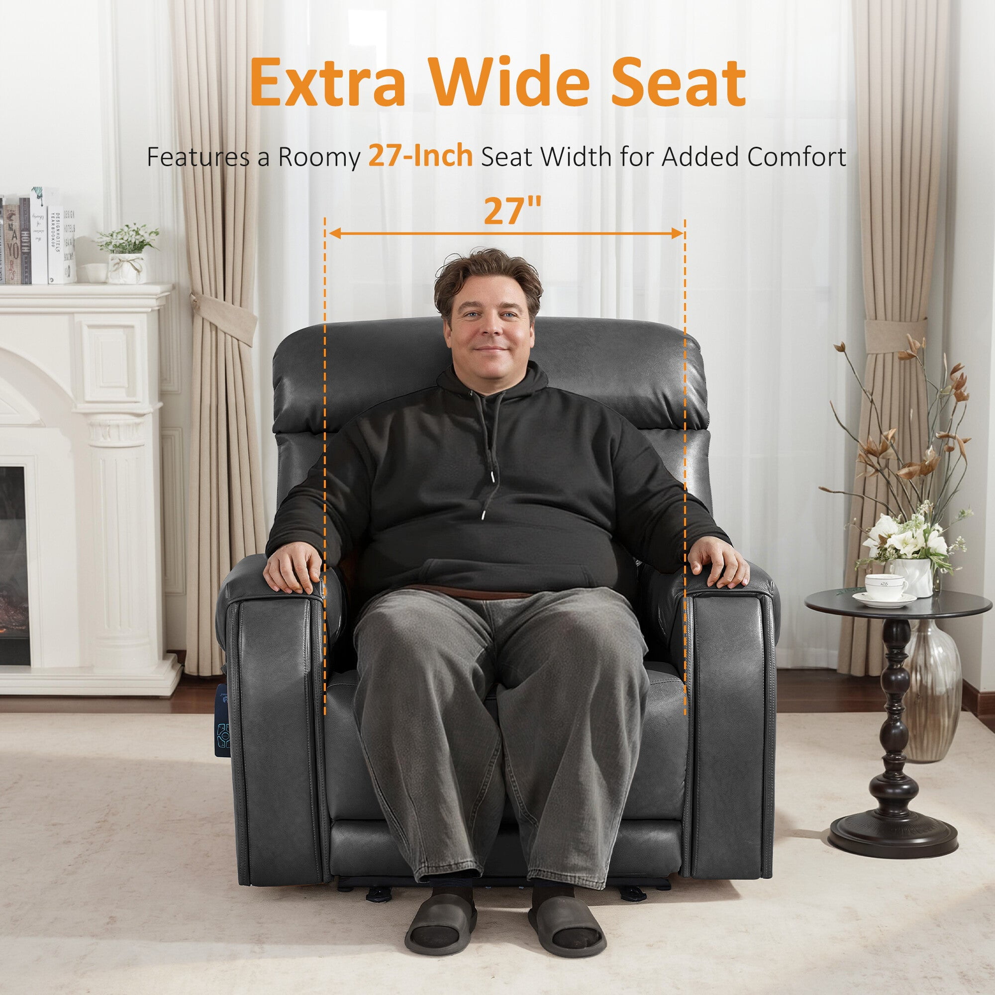 MCombo 27‘’ Extra Wide Oversized Power Recliner Chair for Big Tall Adults, Faux Leather, Dark Grey