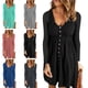 thumbnail image 4 of Vestido de manga larga Color puro Longitud media Elegante Cuello en V Apretar Vestido casual Cintura fruncida Transpirable Slim Fit para mujer Negro XXXL, 4 of 6