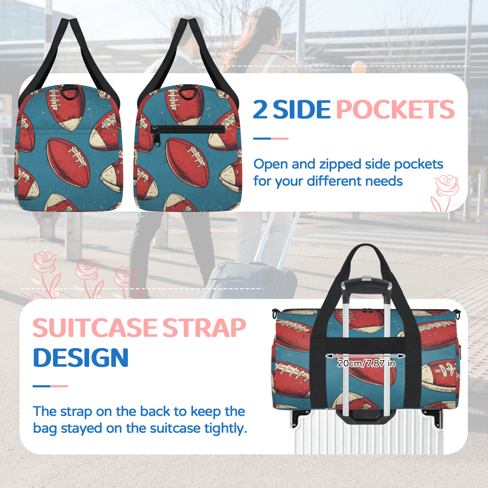 Herdesigns Rugby Sports Gym Bag for Women, Duffle Bag for Travel Sport, Football Lightweight Waterproof Carry on Weekender Dance Yoga Workout Bags