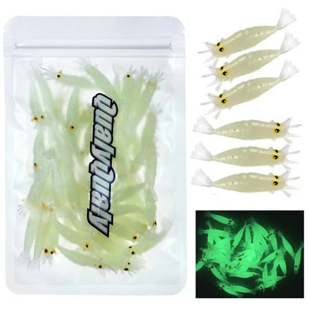 QualyQualy 1.7in Ice Fishing Lure Soft Plastic Fishing Lures Luminous Glow Lures Shrimp Lure Ice Fishing Bait 54pcs