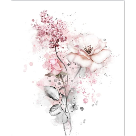 Merry-XMAS Pink Flowers 12" x 16" Framed Painting Canvas Art Prints