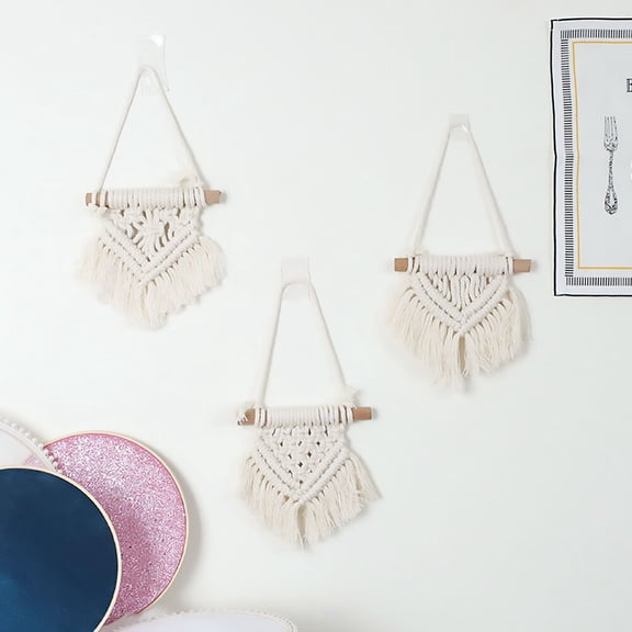PENIKOKO 3-Piece Bohemian Macrame Wall Hanging Set, White Cotton Woven Tapestry Decor for Minimalist Home Ornament