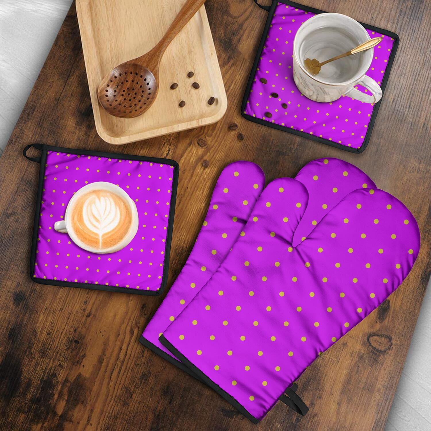 Oven Mitts and Pot Holders Set Of 4, Heat Resistant Kitchen Gloves with Non-Slip Grip, Hanging Loop, Soft Cotton Lining for Baking, Cooking, Grilling, Barbecue