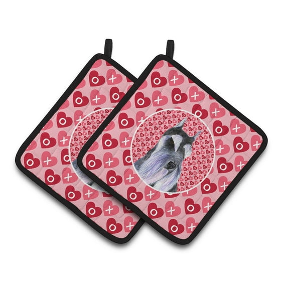 Caroline's Treasures Schnauzer Hearts Love and Valentine's Day Portrait Pair of Pot Holders