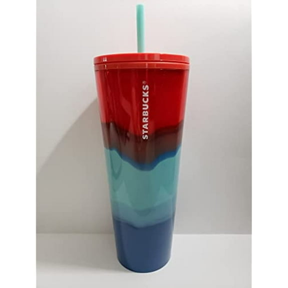 Starbucks 2021 Summer Collection: Red Turquoise and Blue Watercolor Venti Tumbler
